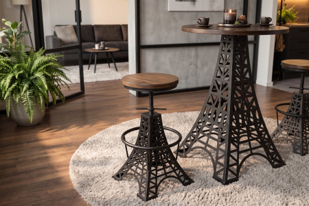 Set două scaune de bar PARIS LOFT reglabil 47-77 cm din lemn de mango maro închis cu bază neagră - Design Turnul Eiffel [1]