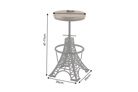 Set două scaune de bar PARIS LOFT reglabil 47-77 cm din lemn de mango maro închis cu bază neagră - Design Turnul Eiffel [6]