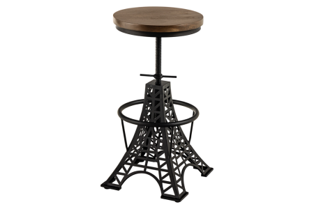 Scaune bar - Set două scaune de bar PARIS LOFT reglabil 47-77 cm din lemn de mango maro închis cu bază neagră - Design Turnul Eiffel