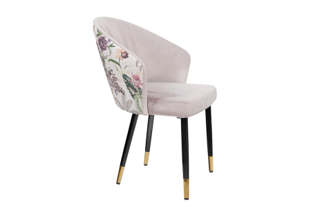 Scaune - Set două scaune MAISON CLASSIQUE din catifea liliac cu imprimeu floral pe spătar, picioare negre și capete aurii