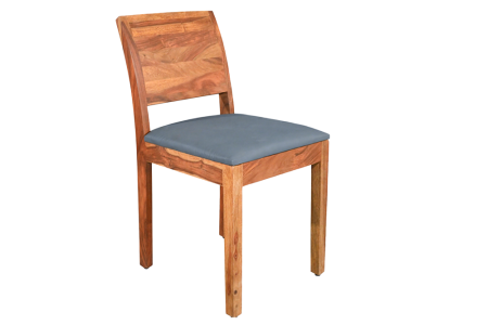 Scaune - Set două scaune MAKASSAR 80 cm din lemn de sheesham, finisaj maro piatră, piele artificială gri închis