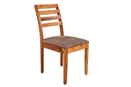 Scaune - Set două scaune MAKASSAR 90 cm cu spătar în formă de scară, din lemn de sheesham, finisaj maro piatră, microfibră maro
