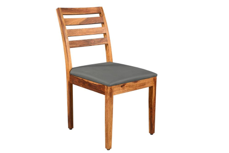 Scaune - Set două scaune MAKASSAR 90 cm, spătar în formă de scară, lemn de sheesham, finisaj maro piatră, piele artificială gri închis