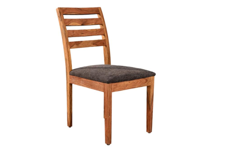 Scaune - Set două scaune MAKASSAR 90 cm, spătar în formă de scară, lemn de sheesham, finisaj maro piatră, țesătură texturată gri-maro