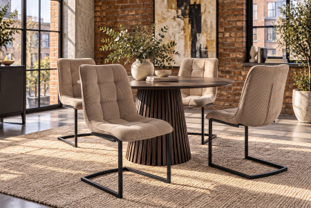 Set două scaune  MIAMI cu tapițerie matlasată pătrată, culoare taupe, cu cadru metalic negru [1]