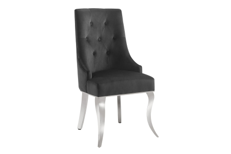 Scaune & fotolii - Set două scaune MODERN BAROCK cu mâner în formă de cap de leu, picioare din oțel inoxidabil, catifea argintie, negru