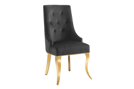 Scaune & fotolii - Set două scaune MODERN BAROCK cu mâner în formă de cap de leu, picioare din oțel inoxidabil, catifea aurie și negru