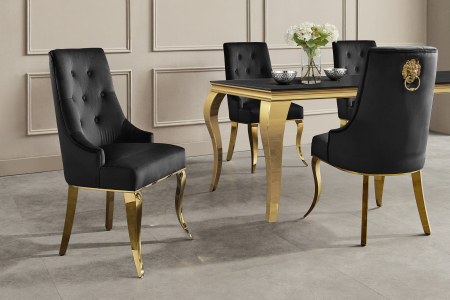 Set două scaune MODERN BAROCK cu mâner în formă de cap de leu, picioare din oțel inoxidabil, catifea aurie și negru [2]