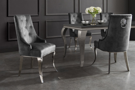 Set două scaune MODERN BAROCK DELUXE cu picioare argintii și cap de leu, catifea gri [1]