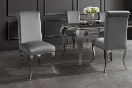 Set două scaune MODERN BAROCK din catifea gri cu picioare din oțel inoxidabil argintiu [2]