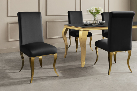 Set două scaune MODERN BAROCK din catifea neagră cu picioare din oțel inoxidabil auriu [2]