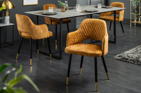 Set două scaune PARIS cu brațe din catifea cu matlasare decorativă, galben muștar [2]