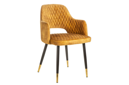 Scaune - Set două scaune PARIS cu brațe din catifea cu matlasare decorativă, galben muștar