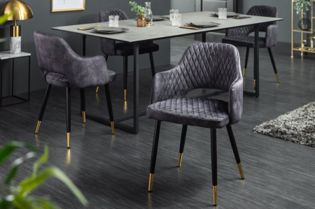 Set două scaune PARIS cu brațe din catifea cu matlasare decorativă gri [2]