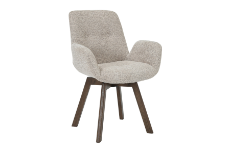 Scaune - Set două scaune pivotant BALTIC rotativ la 360°, cu cotiere, din tweed bouclé de culoare maro taupe, cu cadru din lemn de stejar