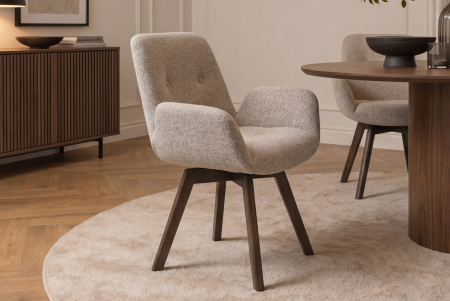 Set două scaune pivotant BALTIC rotativ la 360°, cu cotiere, din tweed bouclé de culoare maro taupe, cu cadru din lemn de stejar [2]