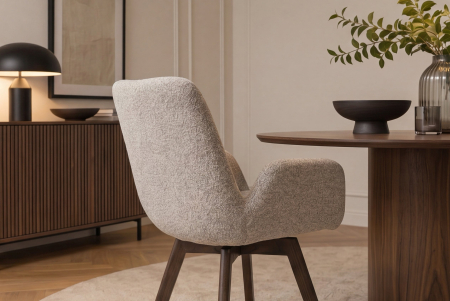 Set două scaune pivotant BALTIC rotativ la 360°, cu cotiere, din tweed bouclé de culoare maro taupe, cu cadru din lemn de stejar [4]