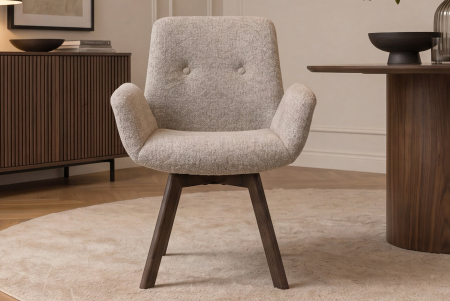 Set două scaune pivotant BALTIC rotativ la 360°, cu cotiere, din tweed bouclé de culoare maro taupe, cu cadru din lemn de stejar [3]