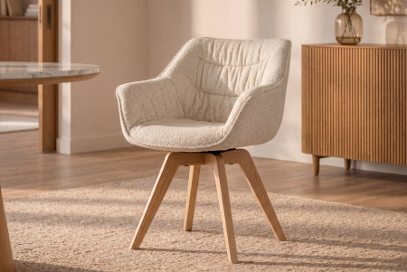 Set două scaune pivotant THE DUTCH COMFORT 180° cu revenire automată, cu cotiere, din tweed bouclé bej deschis, cu cadru din lemn de stejar [4]