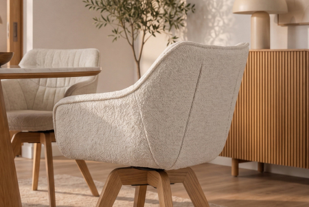 Set două scaune pivotant THE DUTCH COMFORT 180° cu revenire automată, cu cotiere, din tweed bouclé bej deschis, cu cadru din lemn de stejar [6]