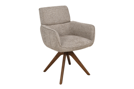 Scaune - Set două scaune pivotant UNIQUE cu întoarcere automată la 180°, cu cotiere, țesătură texturată de culoare bej-taupe, cadru din lemn de nuc