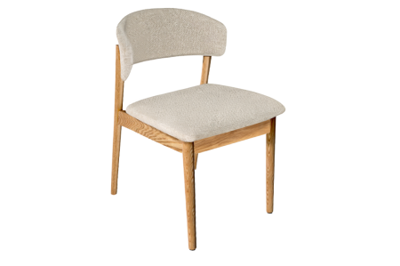 Scaune - Set două scaune VALHALLA WOOD cu șezut tapițat, spătar curbat, țesătură texturată, lemn de stejar crem, natural