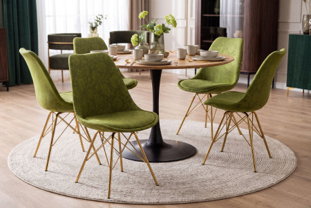Set patru scaune SCANDINAVIA MEISTERSTÜCK cu model ornamental din chenile verde și picioare metalice aurii [2]