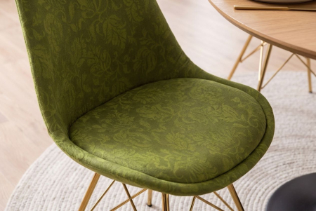 Set patru scaune SCANDINAVIA MEISTERSTÜCK cu model ornamental din chenile verde și picioare metalice aurii [7]