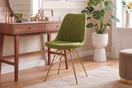 Set patru scaune SCANDINAVIA MEISTERSTÜCK cu model ornamental din chenile verde și picioare metalice aurii [3]