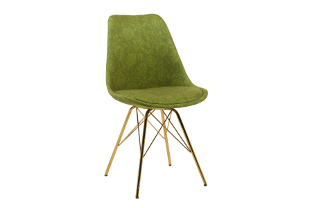 Scaune - Set patru scaune SCANDINAVIA MEISTERSTÜCK cu model ornamental din chenile verde și picioare metalice aurii