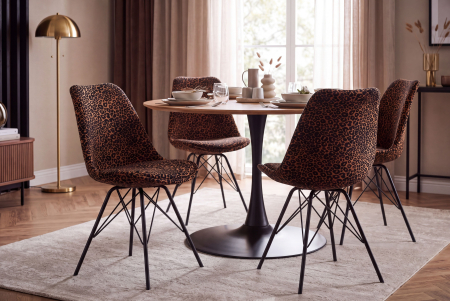 Set patru scaune SCANDINAVIA MEISTERSTÜCK din chenile cu model leopard, maro și negru, cu picioare negre [2]