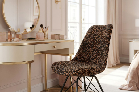 Set patru scaune SCANDINAVIA MEISTERSTÜCK din chenile cu model leopard, maro și negru, cu picioare negre [3]