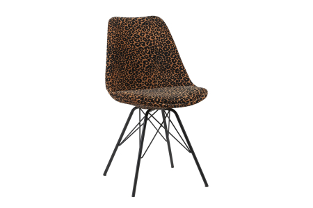 Scaune - Set patru scaune SCANDINAVIA MEISTERSTÜCK din chenile cu model leopard, maro și negru, cu picioare negre
