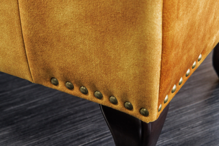 Taburet CHESTERFIELD aspect antic catifea galben muștar [6]