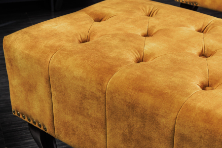 Taburet CHESTERFIELD aspect antic catifea galben muștar [4]
