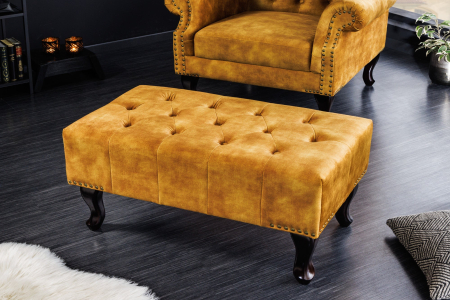Taburet CHESTERFIELD aspect antic catifea galben muștar [2]