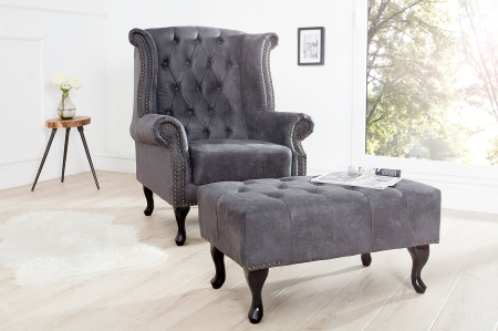 Taburet CHESTERFIELD aspect antic microfibră gri [2]