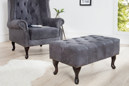 Taburet CHESTERFIELD aspect antic microfibră gri [4]