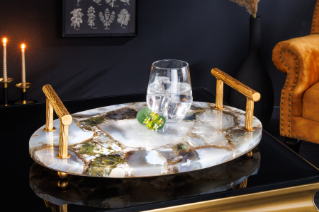 Tavă NOBLE 40 cm cu mânere aurii din agat [2]