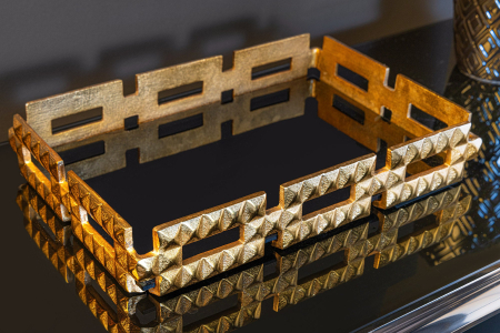 Tavă VARIATION 40 cm sticlă negru aluminiu auriu [4]