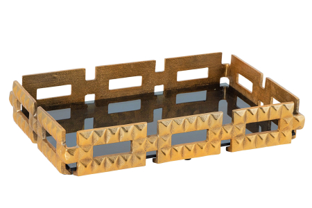 Decorațiuni - Tavă VARIATION 40 cm sticlă negru aluminiu auriu