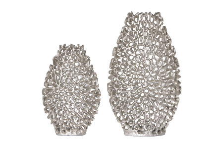 Decorațiuni - Vază ABSTRACT LEAF 30+40 cm set de 2 argintiu