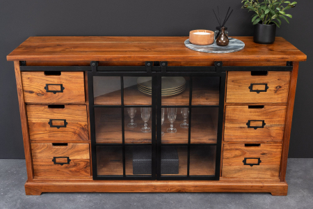 Vitrina HERITAGE din lemn de salcam si metal, 150 cm [10]