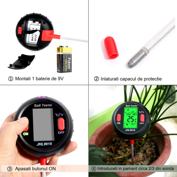 Aparat multifunctional sol, testare PH, valoare umiditate, temperatura pamant si mediu, luminozitate Optimus AT RZ9918 [5]