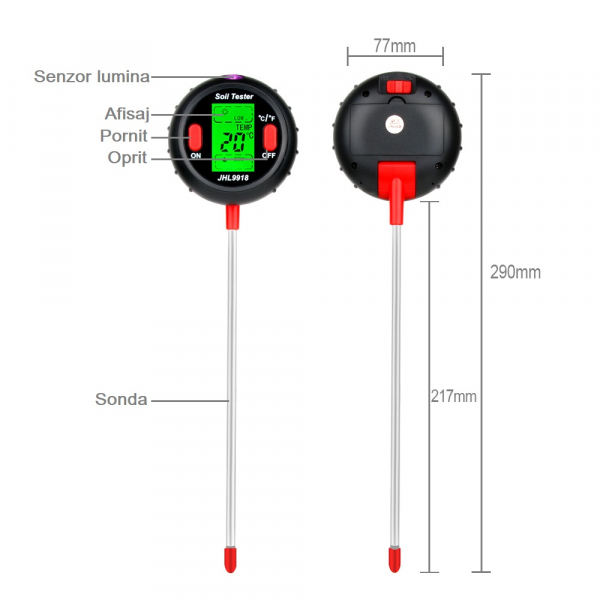 Aparat multifunctional sol, testare PH, valoare umiditate, temperatura pamant si mediu, luminozitate Optimus AT RZ9918 [3]