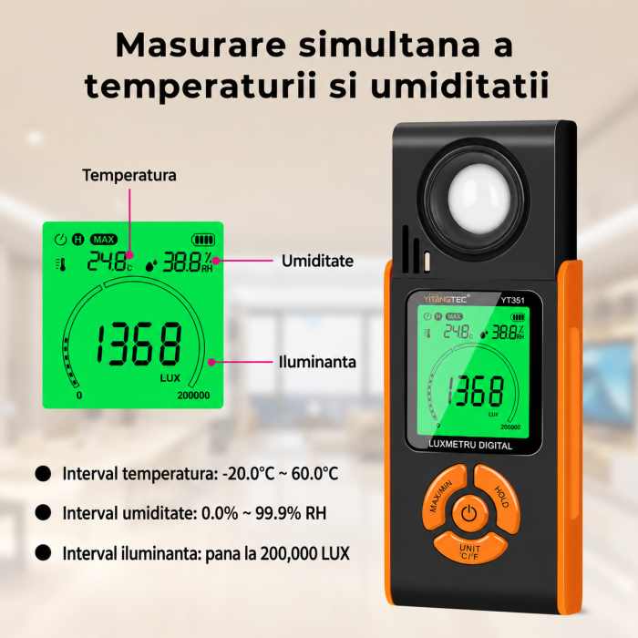 Anemometru digital YITANGTEC YT331S pentru masurarea vitezei vantului, afisaj LCD, MAX/MIN/AVG, HOLD, 0.70-30.00 m/s [7]