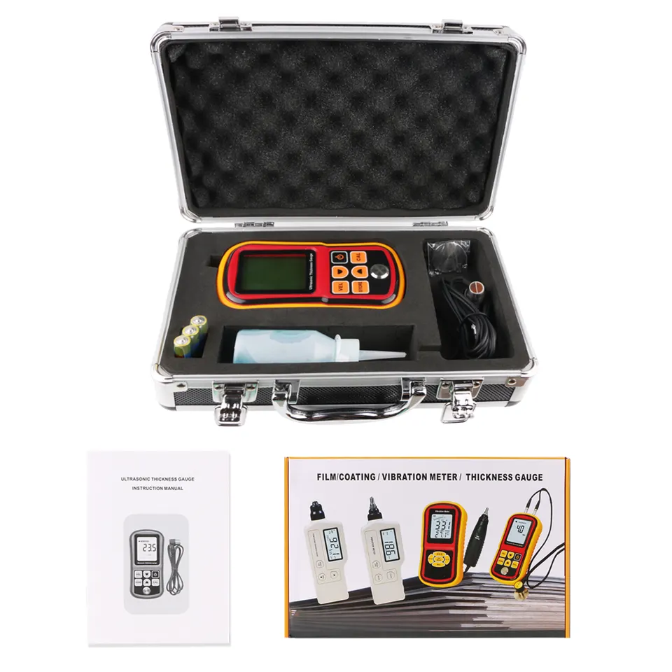 GM100A Tester grosime cu ultrasunete 1.2–220 mm otel, precizie ±1%, sonda 5MHz, rezolutie 0.1 mm, viteza reglabila 1000–9999 m/s [6]