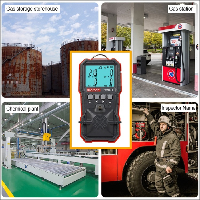 Detector gaze portabil 4 in 1 Wintact WT8812, LEL / O2 / H2S / CO, afisaj LCD, alarma sonora / vibratii / luminoasa, memorie 1000 inregistrari, baterie reincarcabila [7]