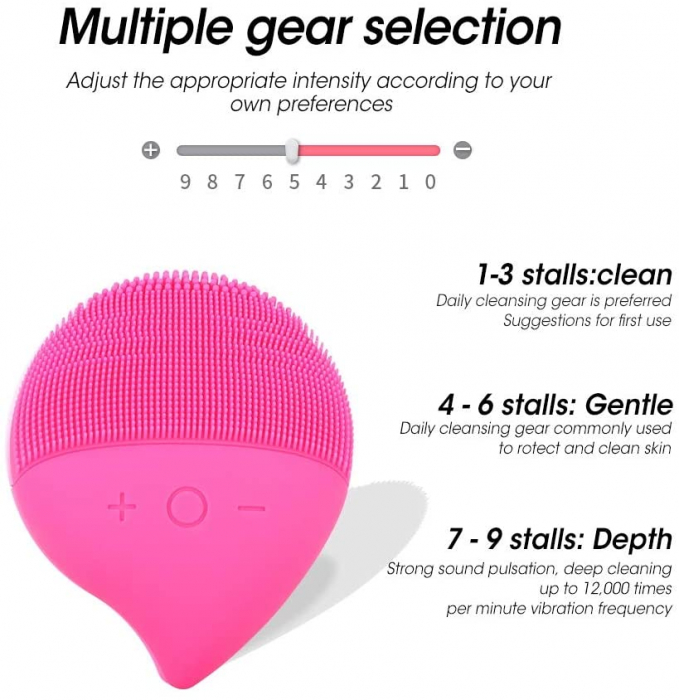 Aparat multifunctional masaj, curatare faciala Optimus AT Skin™  MC-J01  din silicon, rezistent la apa, Pink [4]