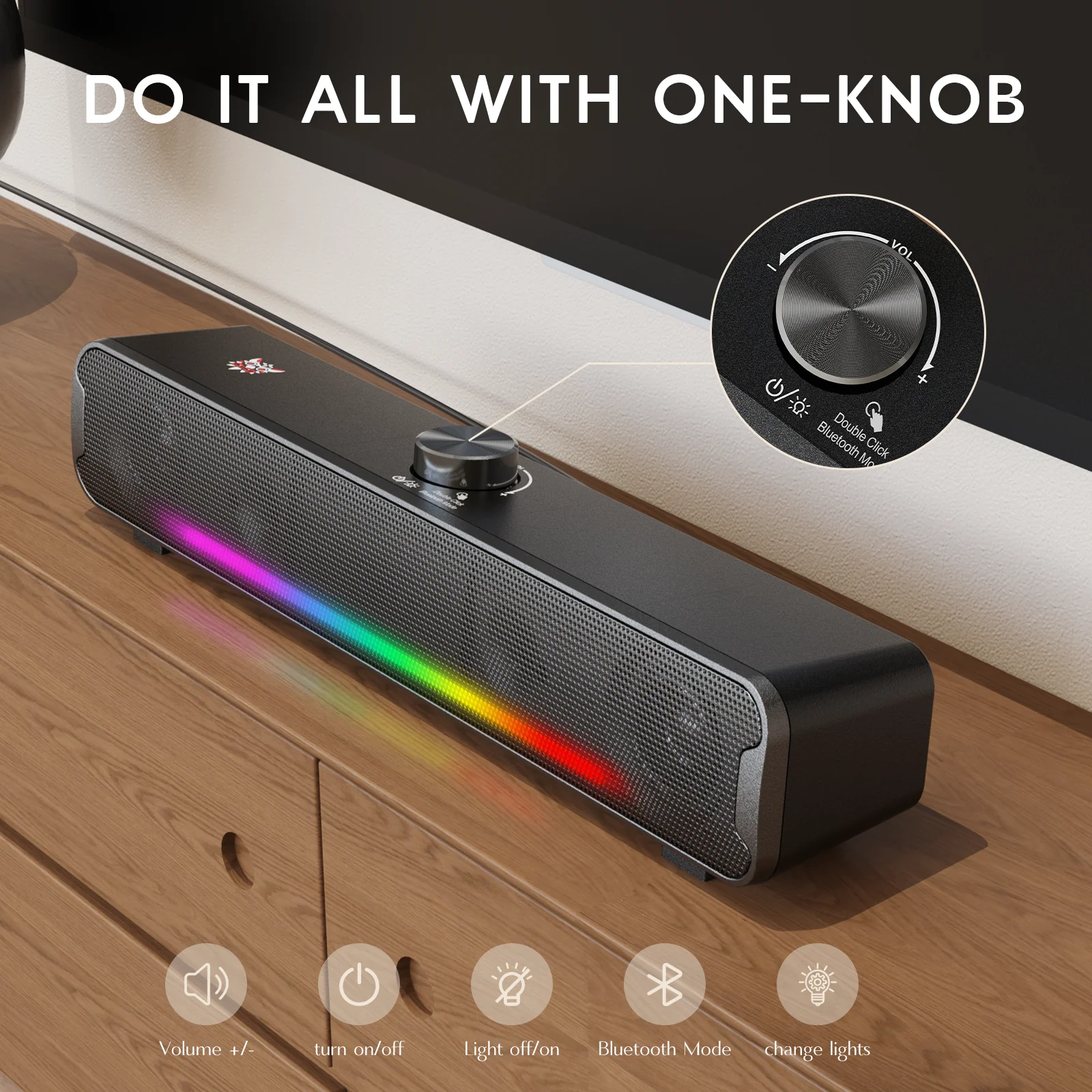 Boxa ONIKUMA L16 Bluetooth, 16W, Iluminare RGB, Soundbar Portabil pentru TV, Home Theater, Gaming și PC [5]